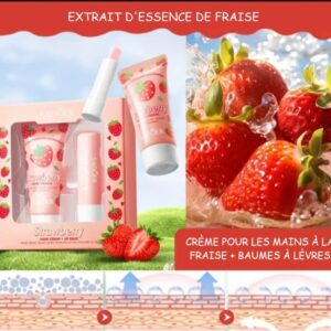 Baume à lèvres + Ensemble de crème pour les mains, parfum fraise