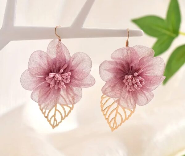 Boucles d'oreilles - motifs de feuilles et fleurs – Image 4
