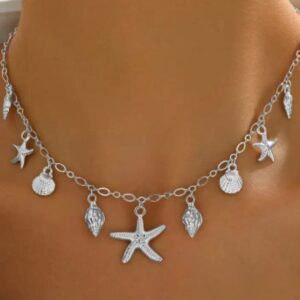 Collier Bohème Vintage avec Étoile de Mer et Conque coloris ARGENT