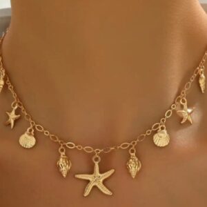 Collier Bohème Vintage avec Étoile de Mer et Conque coloris OR